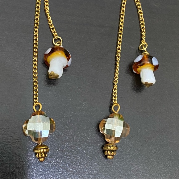 Handmade Mushroom Lampwork Beads Dangling Drop Earrings - Picture 9 of 9